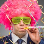 Funny businessman in pink wig